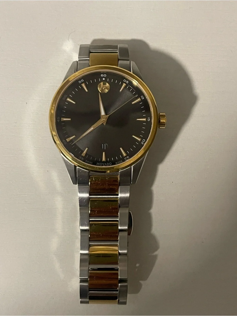 Movado Two-Tone Gold and Silver Watch with Black Dial